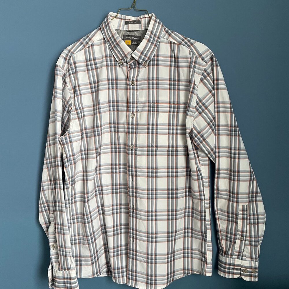 Eddie Bauer Men's Medium Classic Fit Plaid Shirt - 55% Cotton 45% Polyester